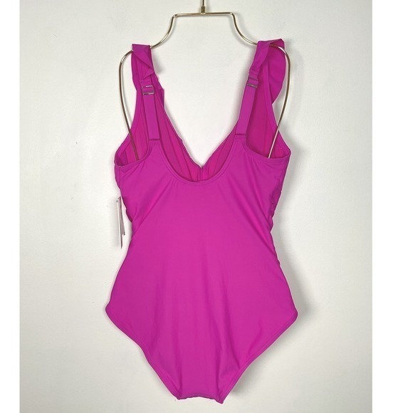 DKNY Womens Ruffled One Piece Swimsuit Adjustable Straps Medium NWT - Picture 4 of 13